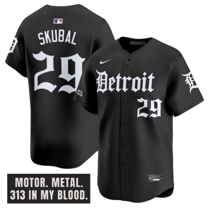 Personalized Tarik Skubal Jersey #29 Detroit Tigers Motor Gothic Edition Premier Limited Stitched Black