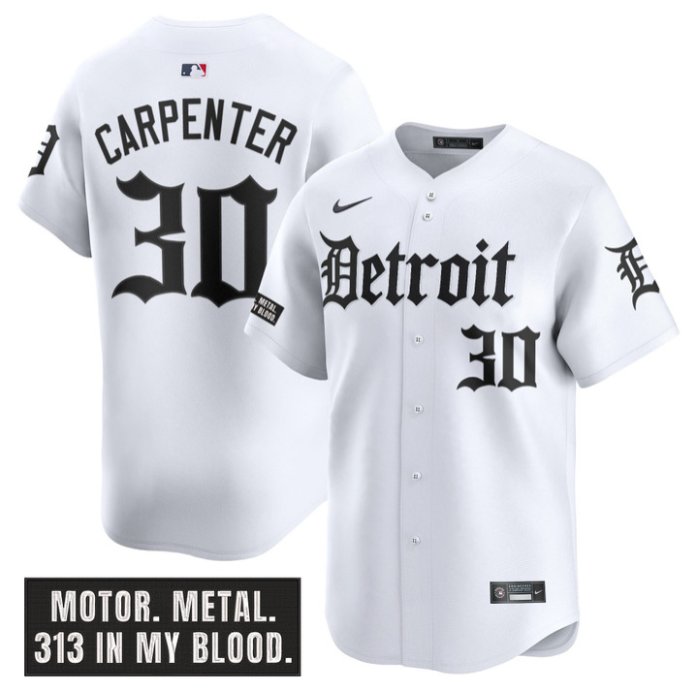 Personalized Kerry Carpenter Jersey #30 Detroit Tigers Motor Gothic Edition Limited Stitched White