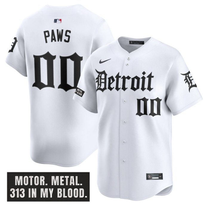 Personalized Paws Jersey #00 Detroit Tigers Motor Gothic Edition Limited Stitched White