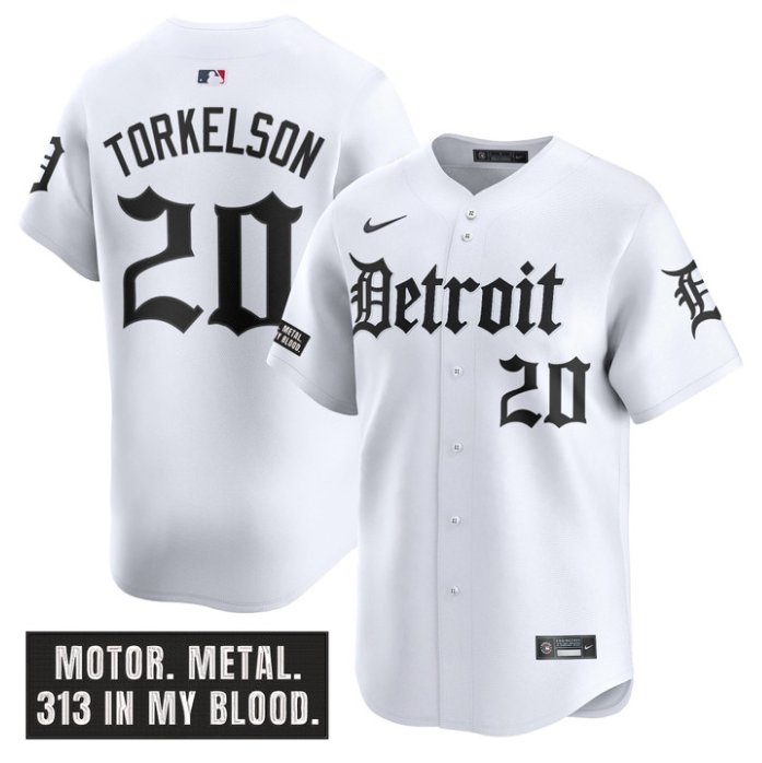 Personalized Spencer Torkelson Jersey #20 Detroit Tigers Motor Gothic Edition Limited Stitched White
