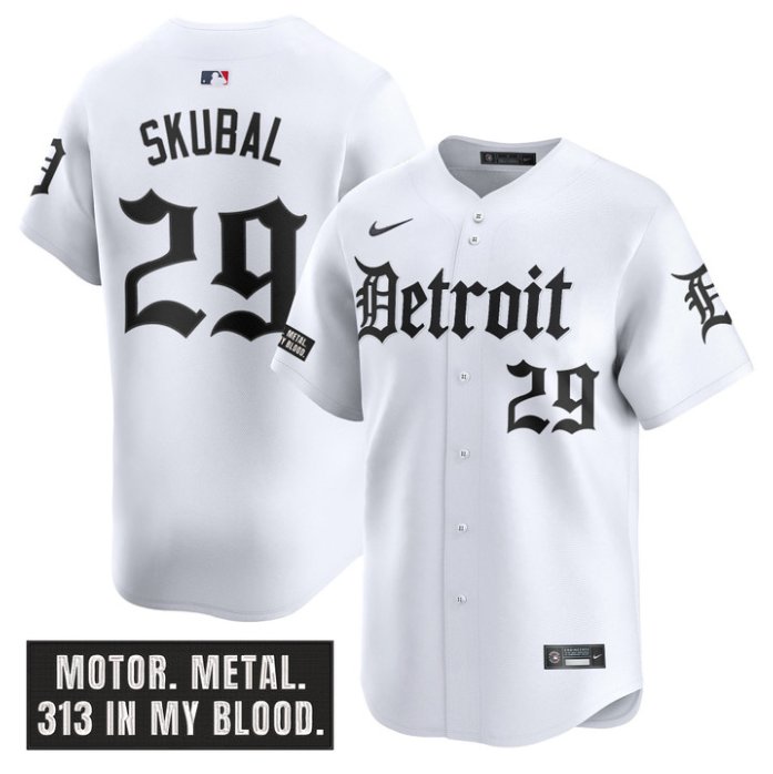 Personalized Tarik Skubal Jersey #29 Detroit Tigers Motor Gothic Edition Premier Limited Stitched White