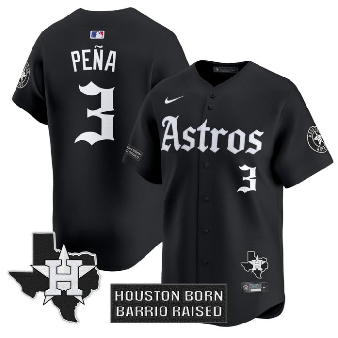 Personalized Jeremy Pena Jersey #3 Houston Astros Gothic Edition Premier Limited Stitched Black