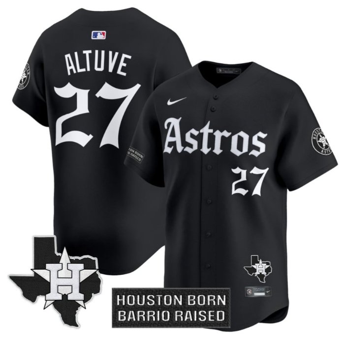 Personalized Jose Altuve Jersey #27 Houston Astros Gothic Edition Premier Limited Stitched Black