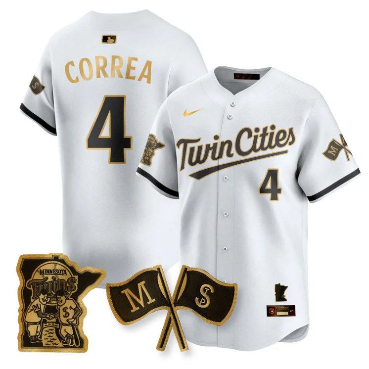 Personalized Carlos Correa Jersey #4 Minnesota Twins Alternate Limited Stitched White Gold