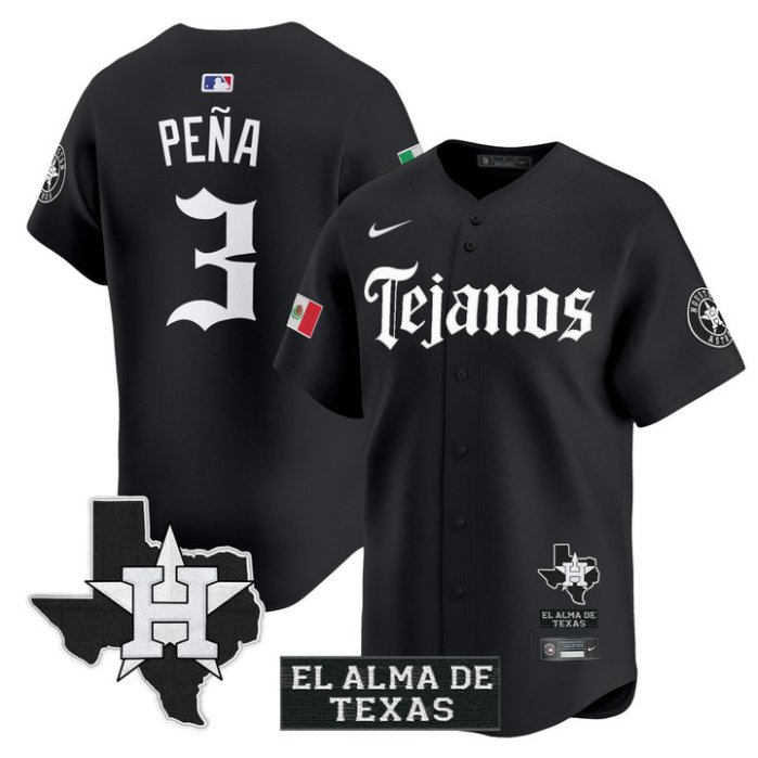 Personalized Jeremy Pena Jersey #3 Houston Astros Mexico Tejano Barrio Style Limited Stitched Black
