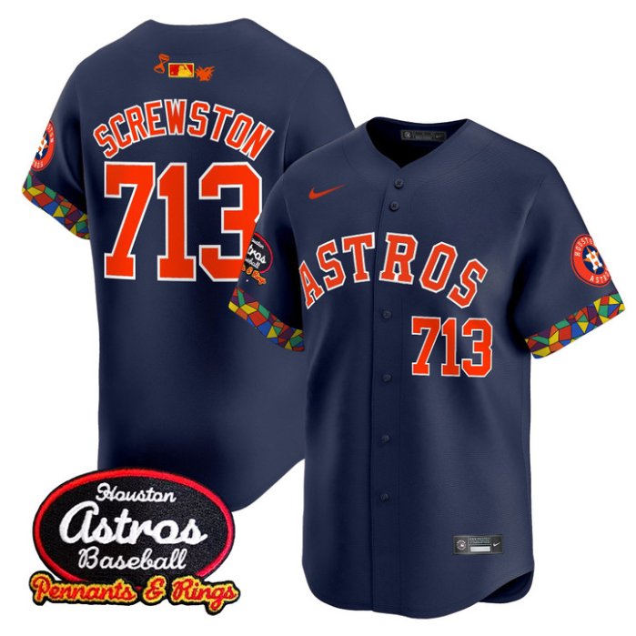 Personalized Screwston Jersey #713 Houston Astros x El Tiempo Cantina Premier Limited Stitched Navy