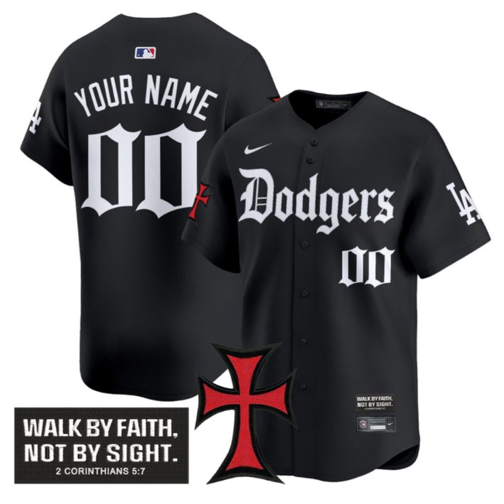 Personalized Custom Los Angeles Dodgers Jersey Faith Glory Edition Premier Limited Stitched Black