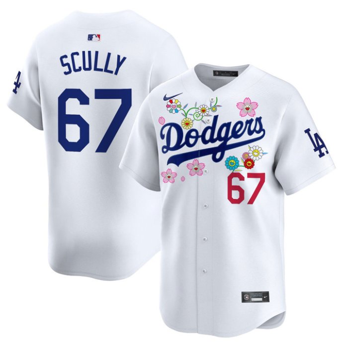 Personalized Vin Scully Jersey #67 Los Angeles Dodgers x Takashi Murakami 2025 Limited Stitched White