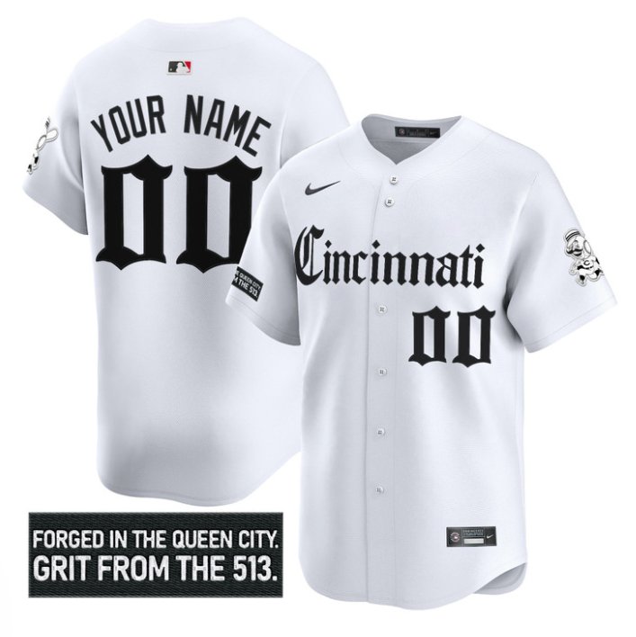 Personalized Custom Cincinnati Reds Jersey Gothic Queen City Edition Stitched White