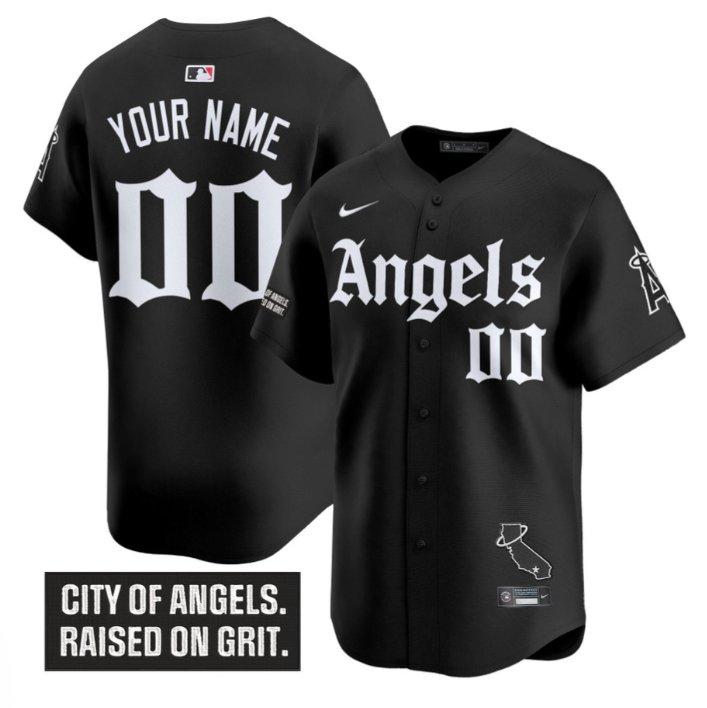 Personalized Custom Los Angeles Angels Jersey Gothic Halo Edition Stitched Black