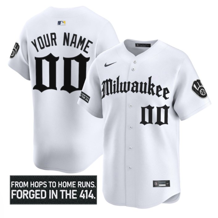 Personalized Custom Milwaukee Brewers Jersey Gothic 414 Shadows Edition Stitched White