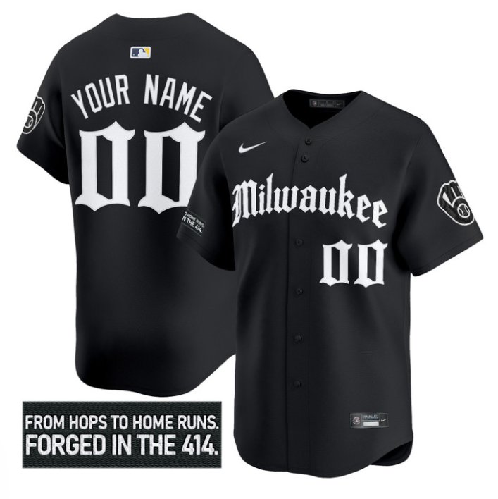 Personalized Custom Milwaukee Brewers Jersey Gothic 414 Shadows Edition Stitched Black