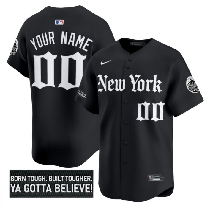 Personalized Custom New York Mets Jersey Gothic Borough Edition Stitched Black