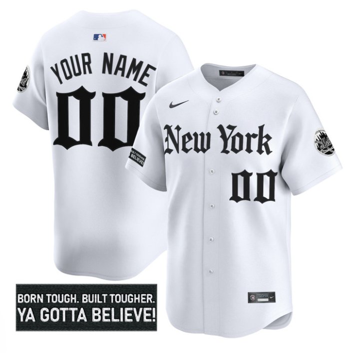 Personalized Custom New York Mets Jersey Gothic Borough Edition Stitched White