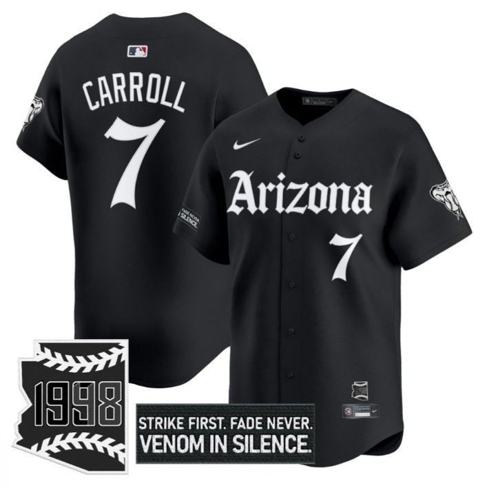 Personalized Corbin Carroll Jersey #7 Arizona Diamondbacks Gothic Desert Fang Edition Black
