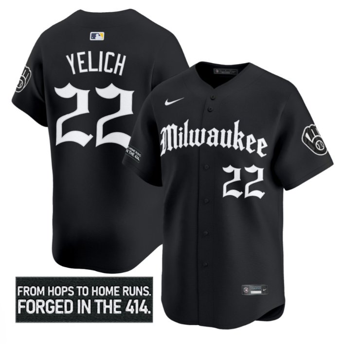 Personalized Christian Yelich Jersey #22 Milwaukee Brewers Gothic 414 Shadows Edition Black
