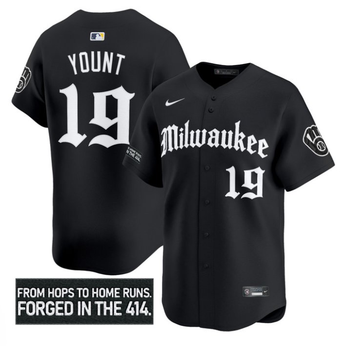 Personalized Robin Yount Jersey #19 Milwaukee Brewers Gothic 414 Shadows Edition Black