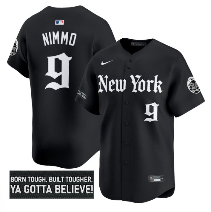 Personalized Brandon Nimmo Jersey #9 New York Mets Gothic Borough Edition Stitched Black