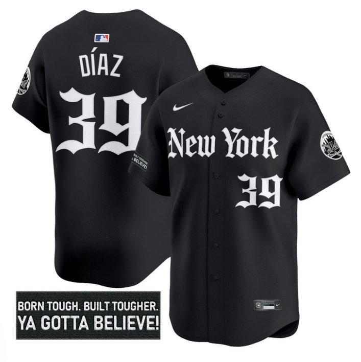 Personalized Edwin Diaz Jersey #39 New York Mets Gothic Borough Edition Stitched Black