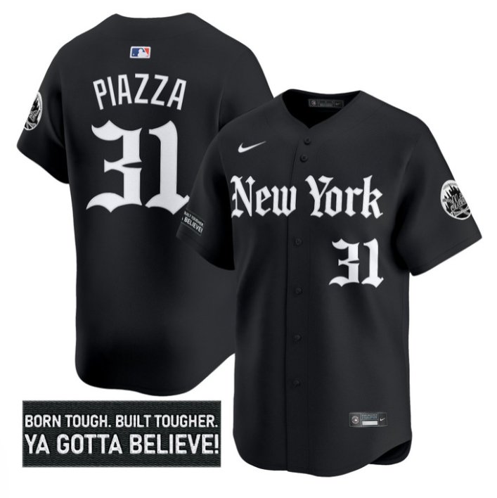Personalized Mike Piazza Jersey #31 New York Mets Gothic Borough Edition Stitched Black