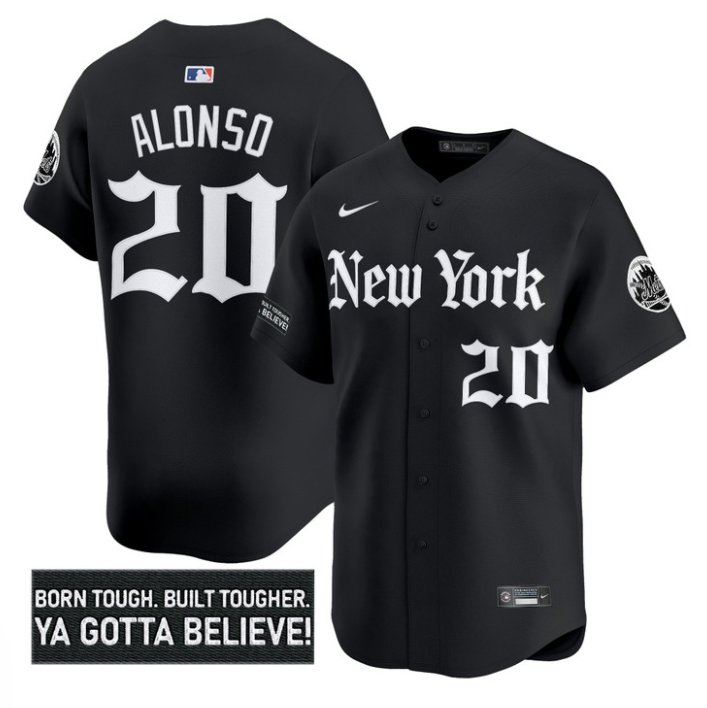 Personalized Pete Alonso Jersey #20 New York Mets Gothic Borough Edition Stitched Black