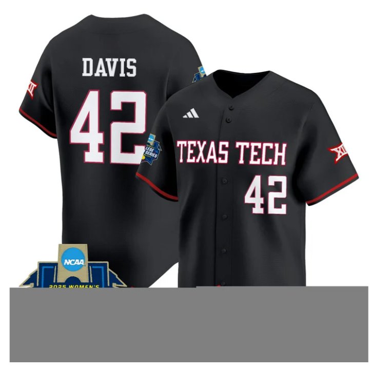 Personalized Mihyia Davis Jersey #42 Texas Tech Red Raiders 2025 World Series Stitched Black
