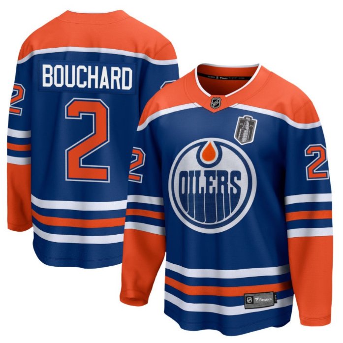 Personalized Evan Bouchard 2 Edmonton Oilers 2025 Stanley Cup Final Home Breakaway Men Jersey Royal
