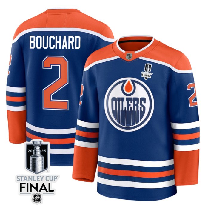 Personalized Evan Bouchard 2 Edmonton Oilers 2025 STANLEY CUP Final Patch Home Men Jersey Royal