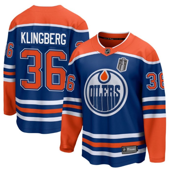 Personalized John Klingberg 36 Edmonton Oilers 2025 Stanley Cup Final Home Breakaway Men Jersey Royal