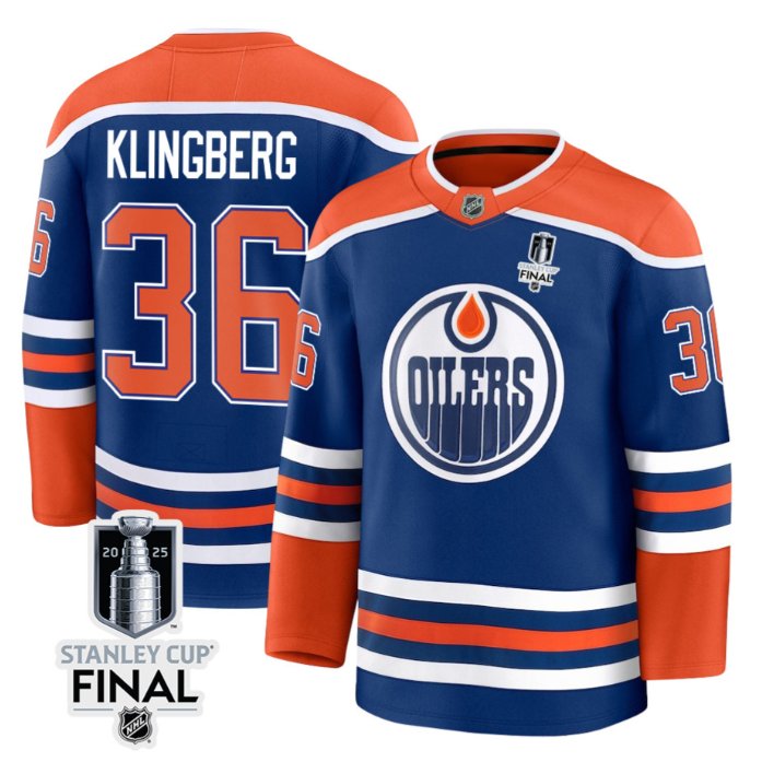 Personalized John Klingberg 36 Edmonton Oilers 2025 STANLEY CUP Final Patch Home Men Jersey Royal