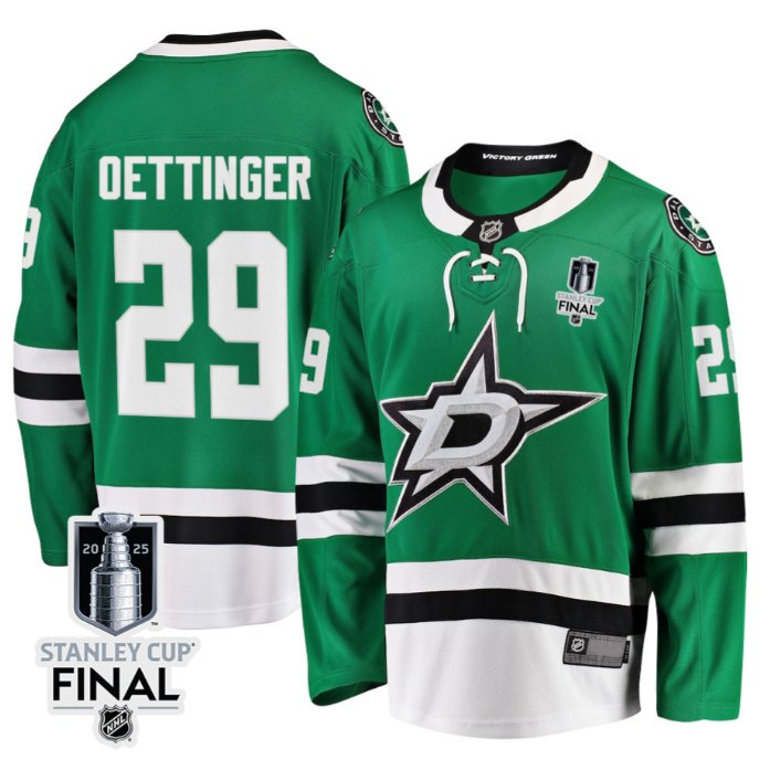 Personalized Jake Oettinger 29 Dallas Stars 2025 STANLEY CUP Final Patch Home Men Jersey Green