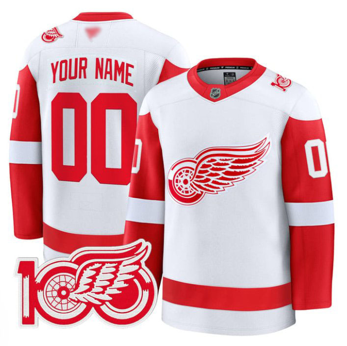 Personalized Custom Detroit Red Wings Jersey 100th Anniversary Premium Stitched White