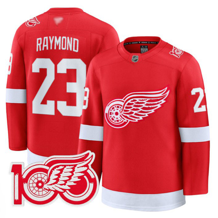 Personalized Lucas Raymond Jersey #23 Detroit Red Wings 100th Anniversary Stitched Red
