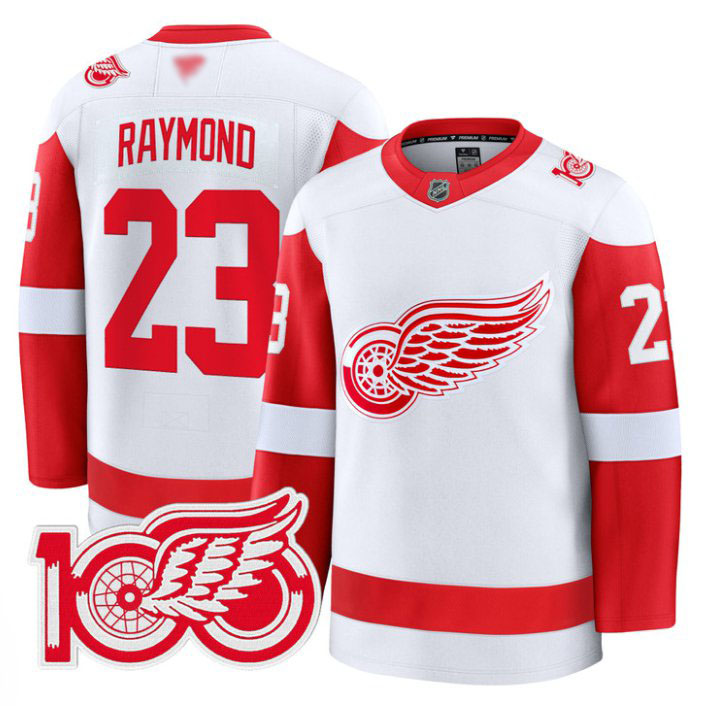 Personalized Lucas Raymond Jersey #23 Detroit Red Wings 100th Anniversary Stitched White