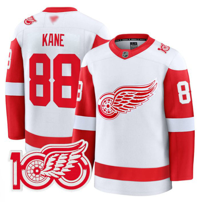 Personalized Patrick Kane Jersey #88 Detroit Red Wings 100th Anniversary Stitched White