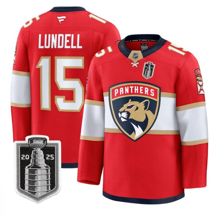 Personalized Anton Lundell Jersey #15 Florida Panthers 2025 Stanley Cup Final Stitched Red
