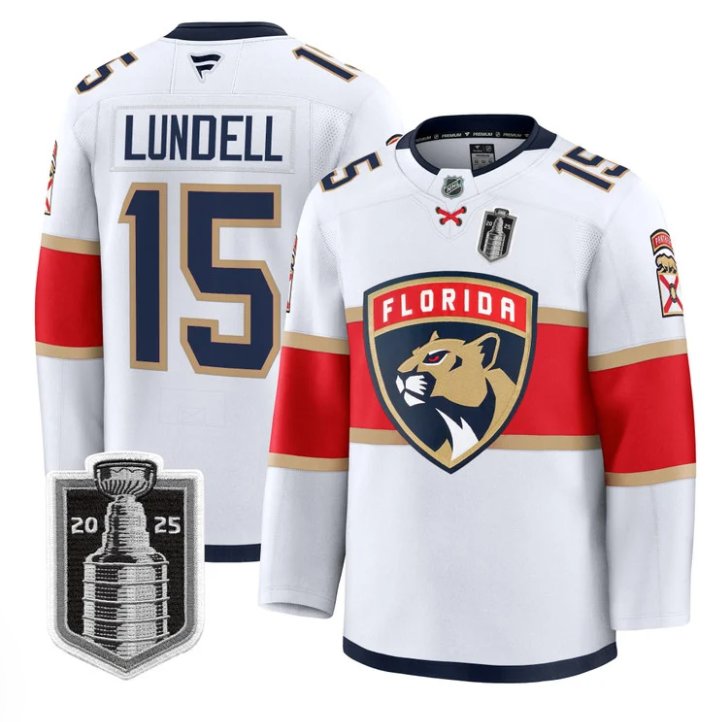 Personalized Anton Lundell Jersey #15 Florida Panthers 2025 Stanley Cup Final Stitched White