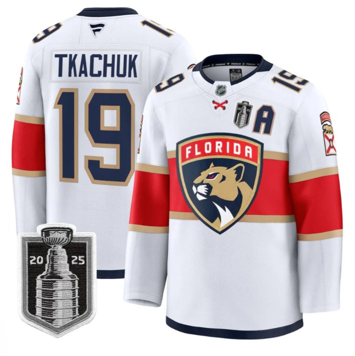 Personalized Matthew Tkachuk Jersey #19 Florida Panthers 2025 Stanley Cup Final Stitched White