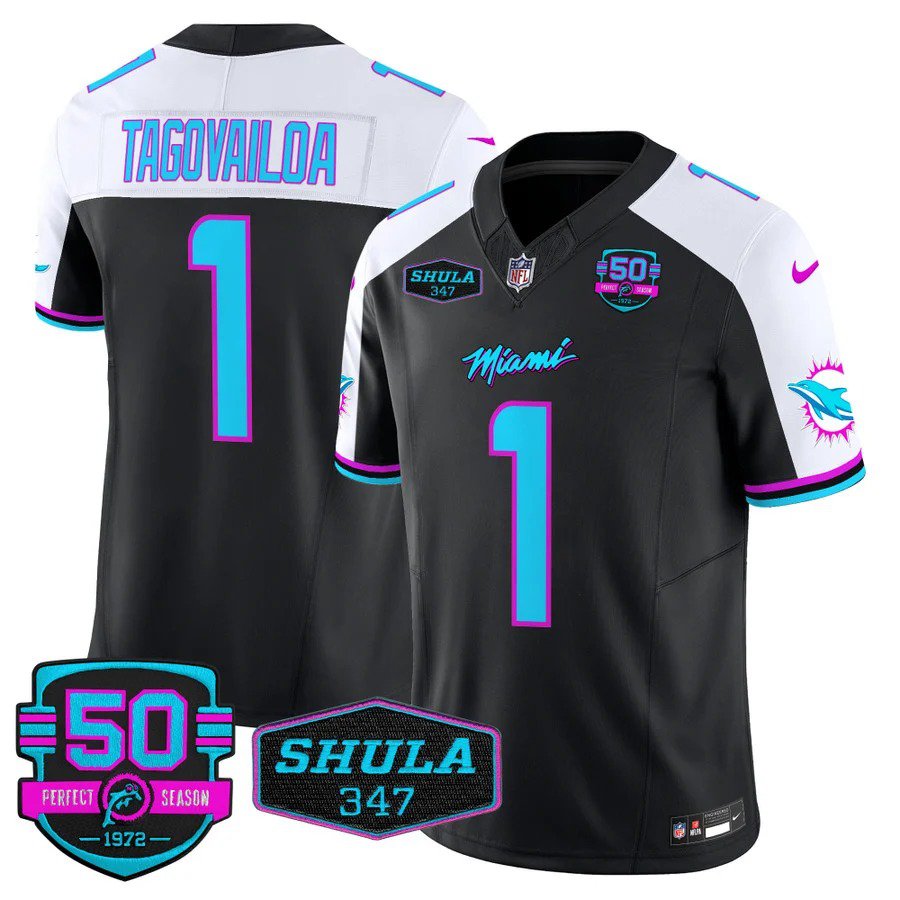 Personalized Men’s Tua Tagovailoa #1 Miami Dolphins Miami Vice Limited Black Alternate Jersey