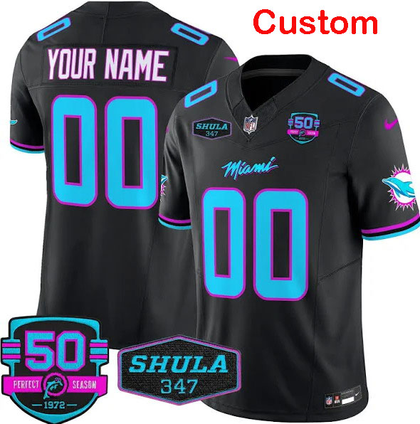 Personalized Custom Men’s #44 Robinson Dolphins Miami Vice Black Limited Jerseys