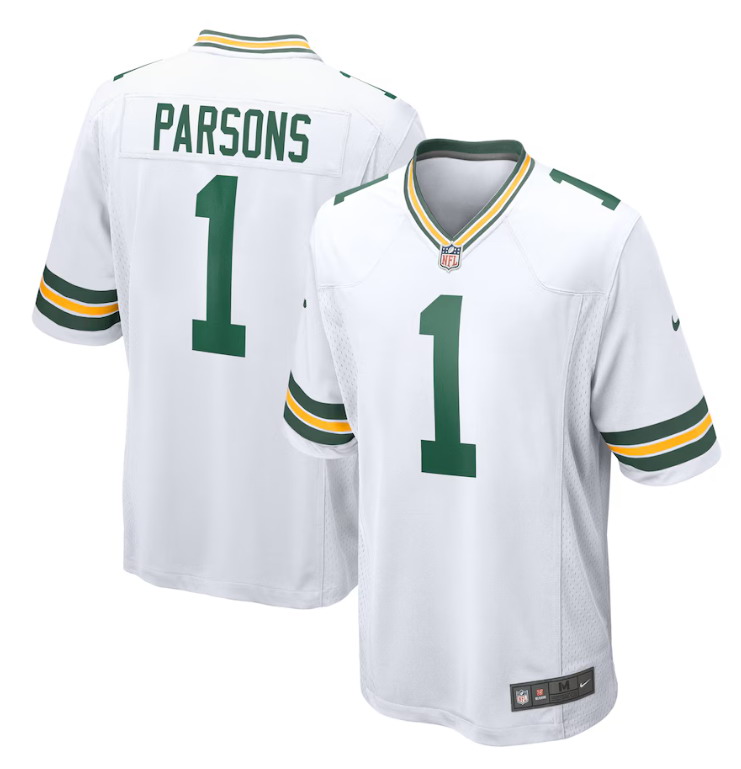Personalized Men’s #1 Micah Parsons White Green Bay Packers Game Jersey