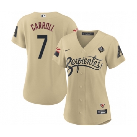 Personalized Women’s Arizona Diamondbacks #7 Corbin Carroll Gold 2023 World Series City Connect Stitched Baseball Jersey
