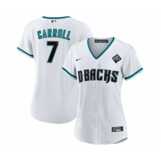 Personalized Women’s Arizona Diamondbacks #7 Corbin Carroll White 2023 World Series Stitched Baseball Jersey