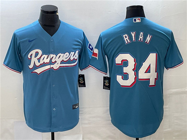 Personalized Men’s Texas Rangers #34 Nolan Ryan Blue Cool Base Stitched Baseball Jersey