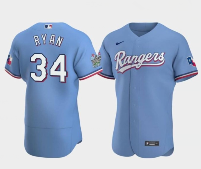 Personalized Men’s Texas Rangers #34 Nolan Ryan Blue Flex Base Stitched Baseball Jersey