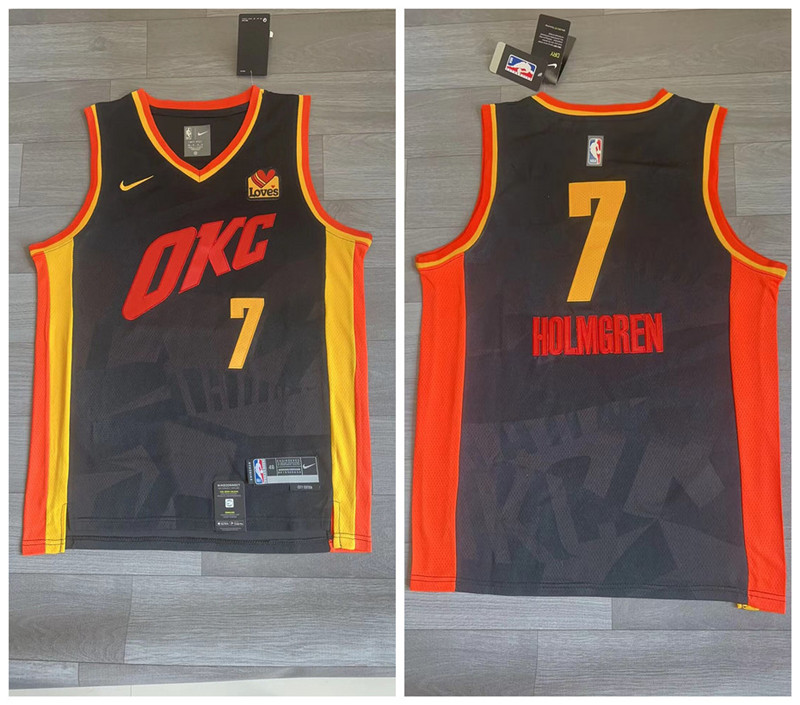 Personalized Thunder 7 Chet Holmgren Black 2023-24 City Edition Swingman Jersey