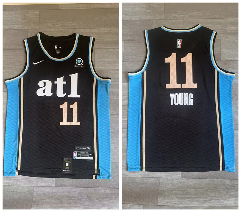 Personalized Hawks 11 Trae Young Black 2023-24 City Edition Swingman Jersey