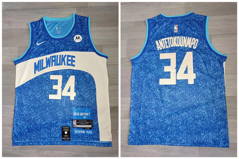 Personalized Bucks 34 Giannis Antetokounmpo Blue 2023-24 City Edition Swingman Jersey