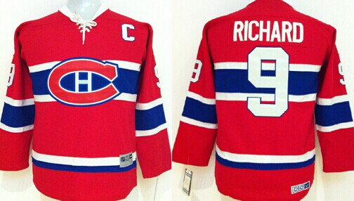 Personalized Youth Montreal Canadiens #9 Maurice Richard Red Throwback CCM Jersey