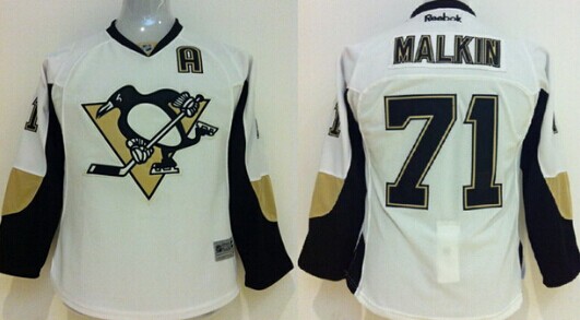 Personalized Youth Pittsburgh Penguins #71 Evgeni Malkin White Jersey